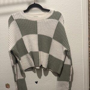 moon & madison Checkered Knit Sweater - Olive and White